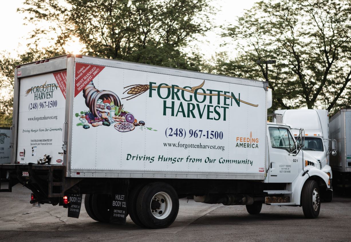 A Forgotten Harvest truck gets ready to head out for the day.