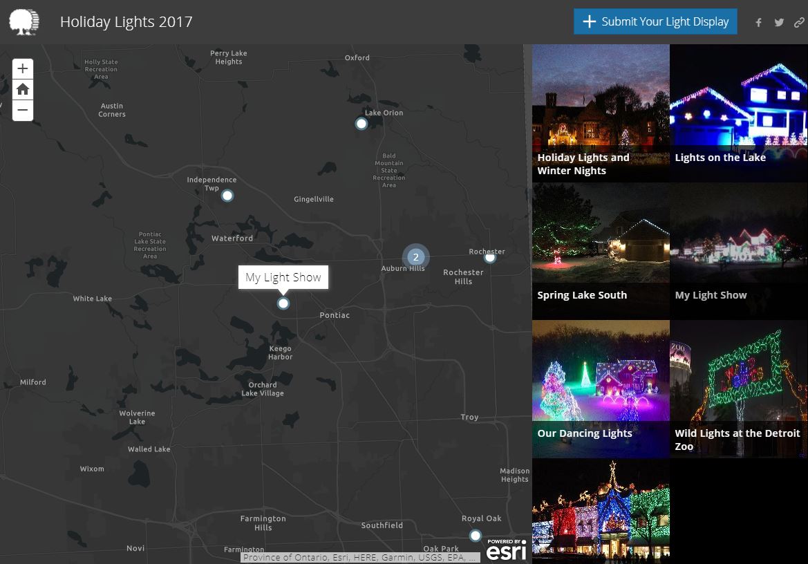 Oakland County Holiday Lights Map 2017