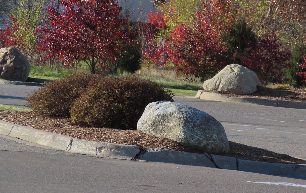 boulders in parking lot