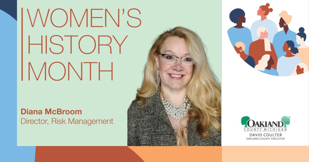Women's History Month graphic with photo of Diana McBroom
