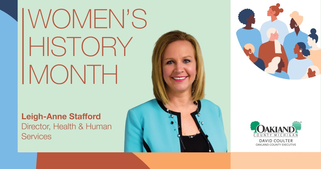 Women's History Month graphic with photo of Leigh-Anne Stafford