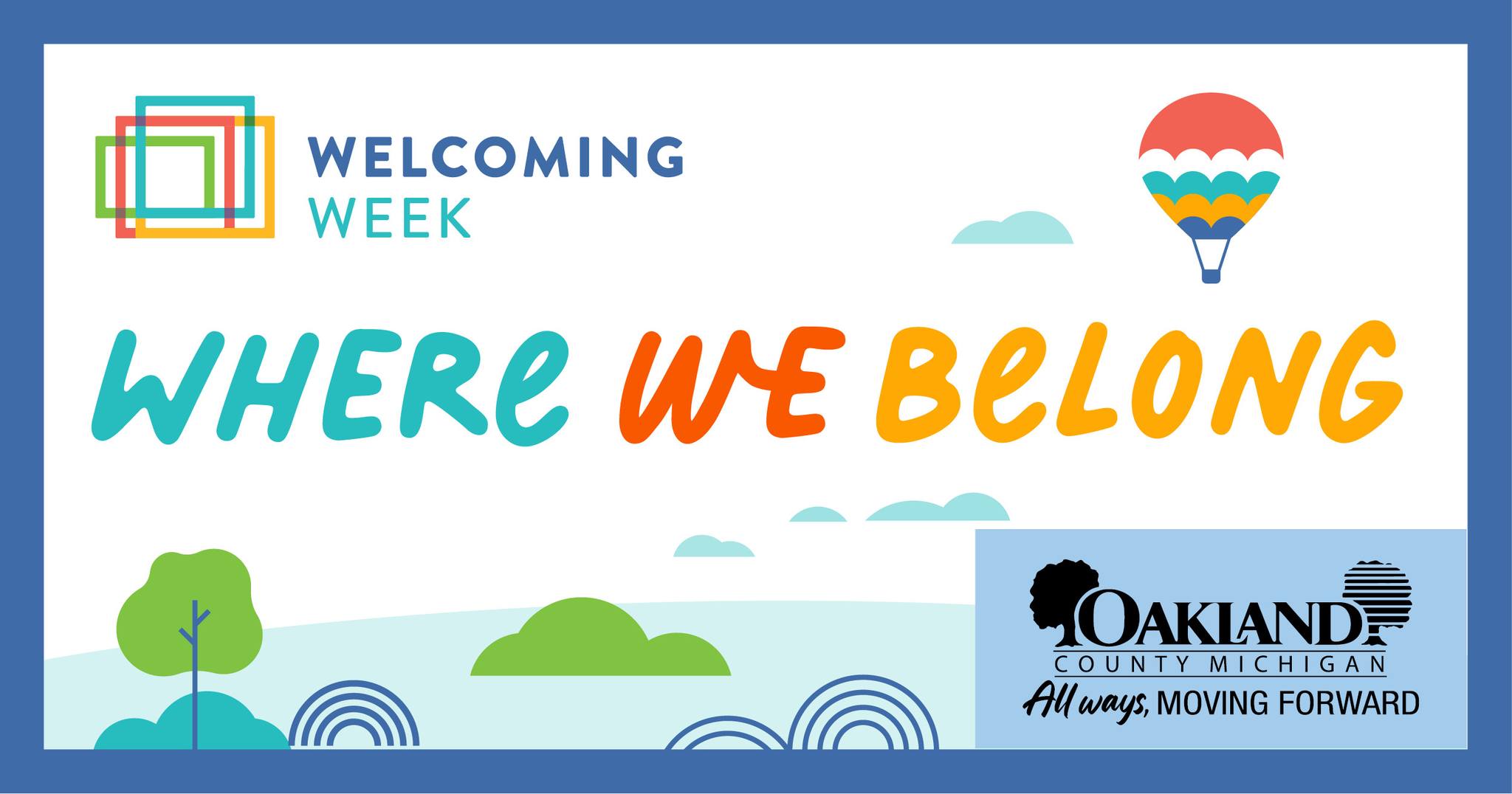 Graphic that reads "Welcoming Week" and "Where We Belong"
