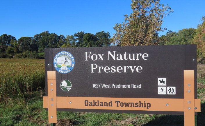 Fox Nature Preserve entrance sign